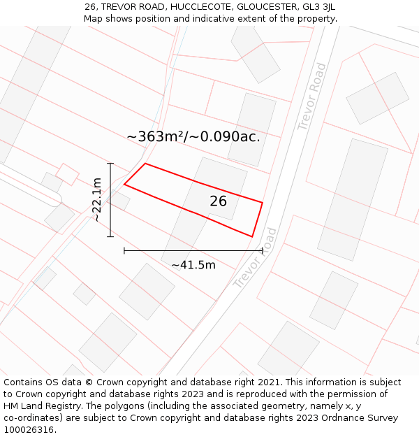 26, TREVOR ROAD, HUCCLECOTE, GLOUCESTER, GL3 3JL: Plot and title map