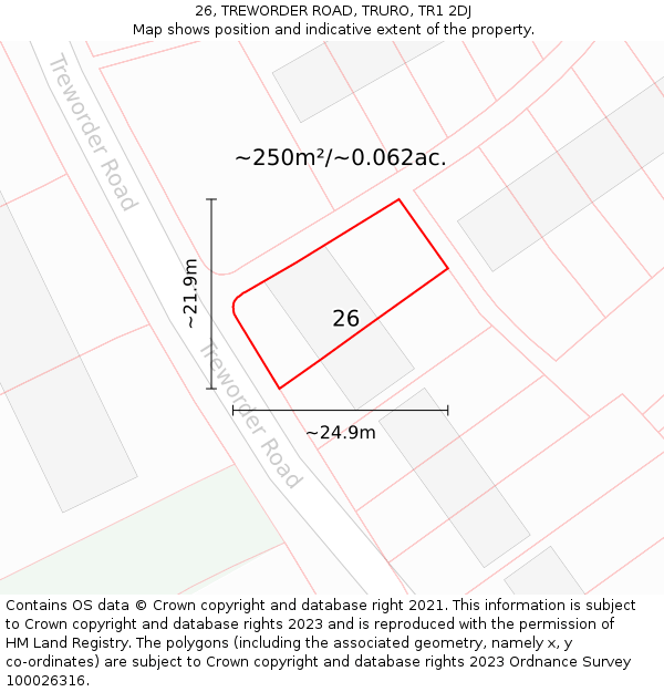 26, TREWORDER ROAD, TRURO, TR1 2DJ: Plot and title map