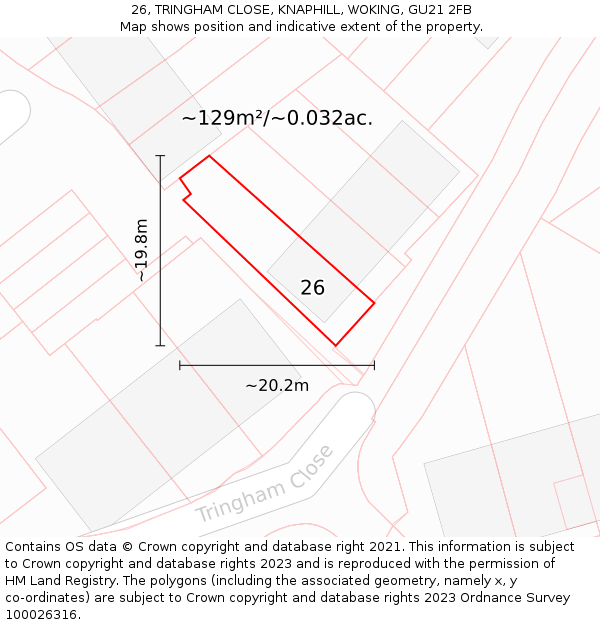 26, TRINGHAM CLOSE, KNAPHILL, WOKING, GU21 2FB: Plot and title map