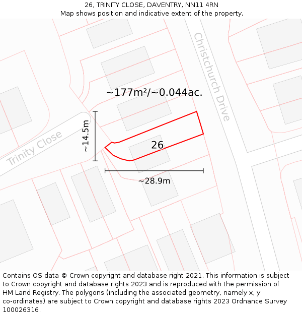 26, TRINITY CLOSE, DAVENTRY, NN11 4RN: Plot and title map