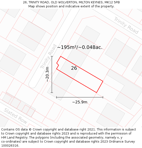 26, TRINITY ROAD, OLD WOLVERTON, MILTON KEYNES, MK12 5PB: Plot and title map
