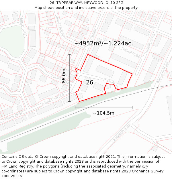 26, TRIPPEAR WAY, HEYWOOD, OL10 3FG: Plot and title map