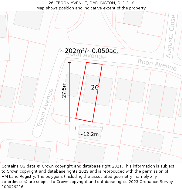 26, TROON AVENUE, DARLINGTON, DL1 3HY: Plot and title map