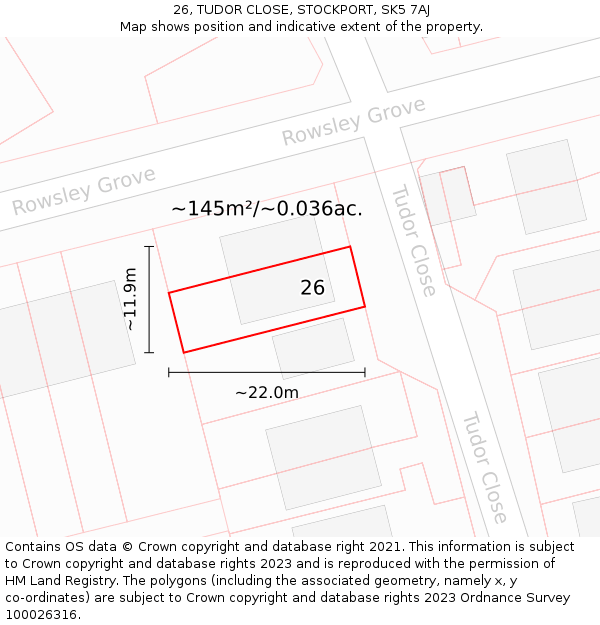 26, TUDOR CLOSE, STOCKPORT, SK5 7AJ: Plot and title map