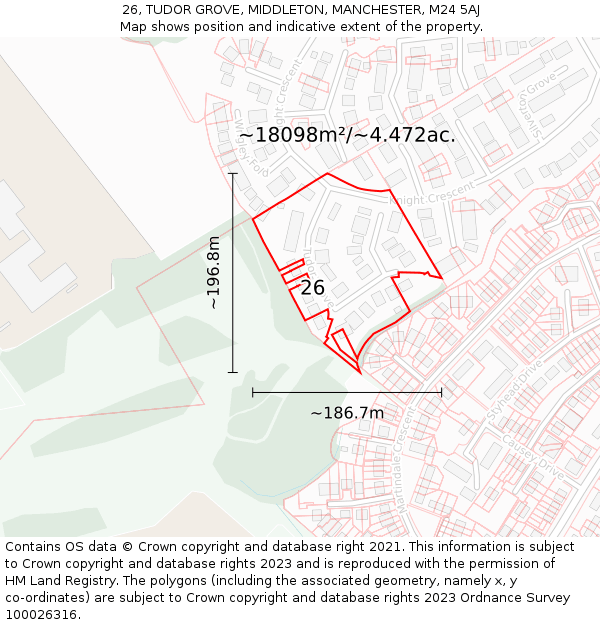 26, TUDOR GROVE, MIDDLETON, MANCHESTER, M24 5AJ: Plot and title map