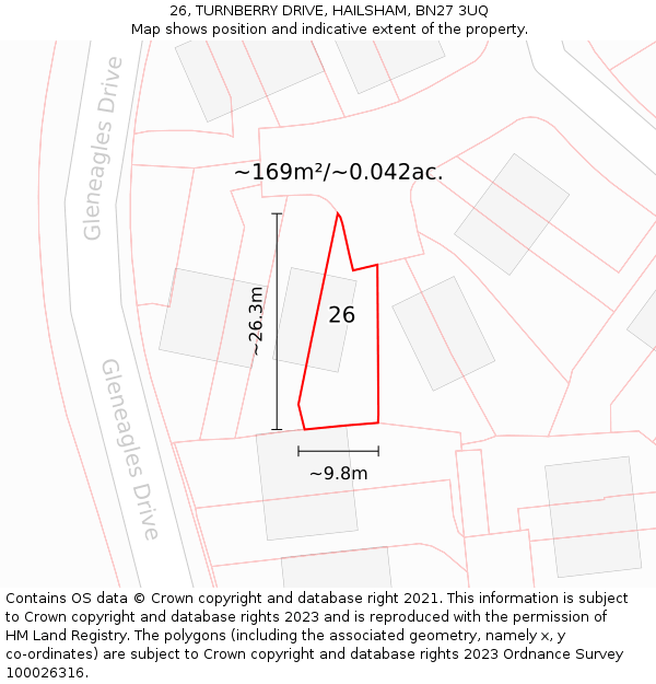 26, TURNBERRY DRIVE, HAILSHAM, BN27 3UQ: Plot and title map