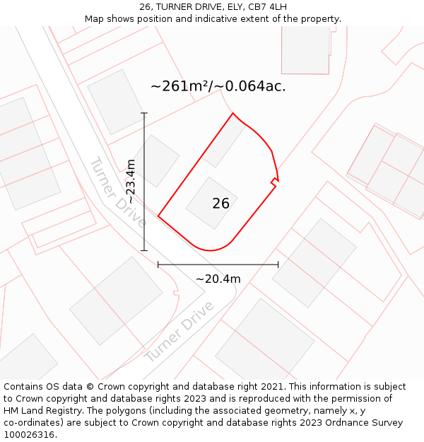26, TURNER DRIVE, ELY, CB7 4LH: Plot and title map