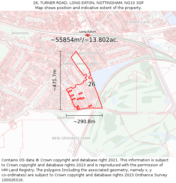 26, TURNER ROAD, LONG EATON, NOTTINGHAM, NG10 3GP: Plot and title map