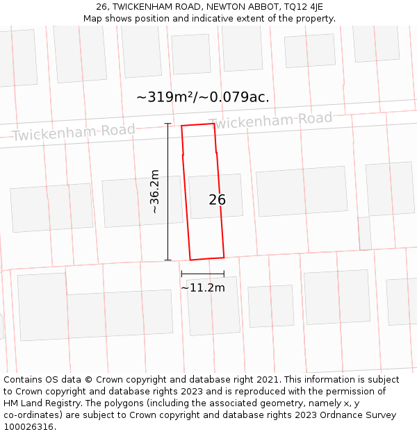 26, TWICKENHAM ROAD, NEWTON ABBOT, TQ12 4JE: Plot and title map
