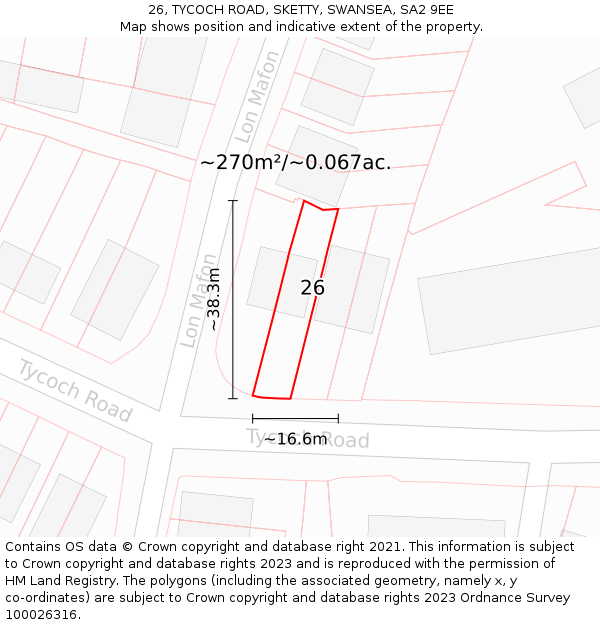 26, TYCOCH ROAD, SKETTY, SWANSEA, SA2 9EE: Plot and title map