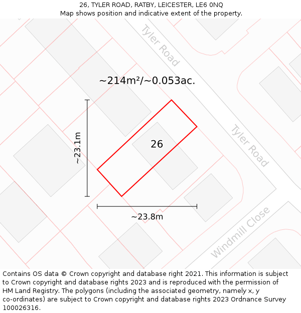 26, TYLER ROAD, RATBY, LEICESTER, LE6 0NQ: Plot and title map