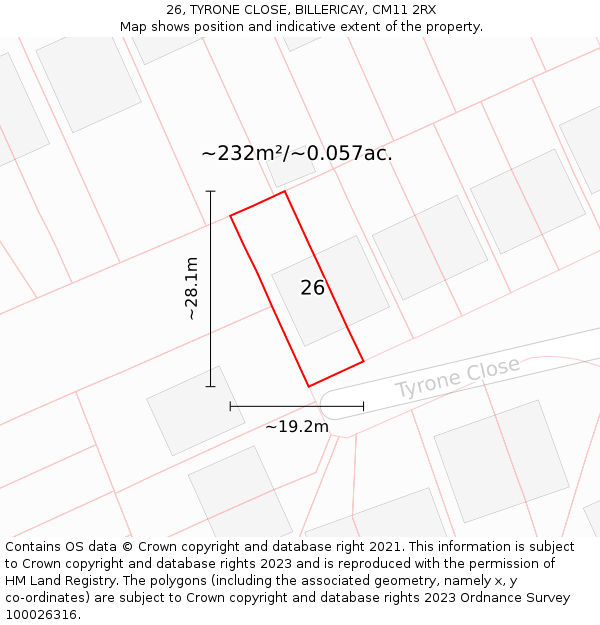 26, TYRONE CLOSE, BILLERICAY, CM11 2RX: Plot and title map
