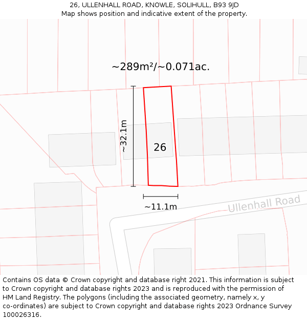 26, ULLENHALL ROAD, KNOWLE, SOLIHULL, B93 9JD: Plot and title map