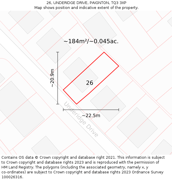26, UNDERIDGE DRIVE, PAIGNTON, TQ3 3XP: Plot and title map