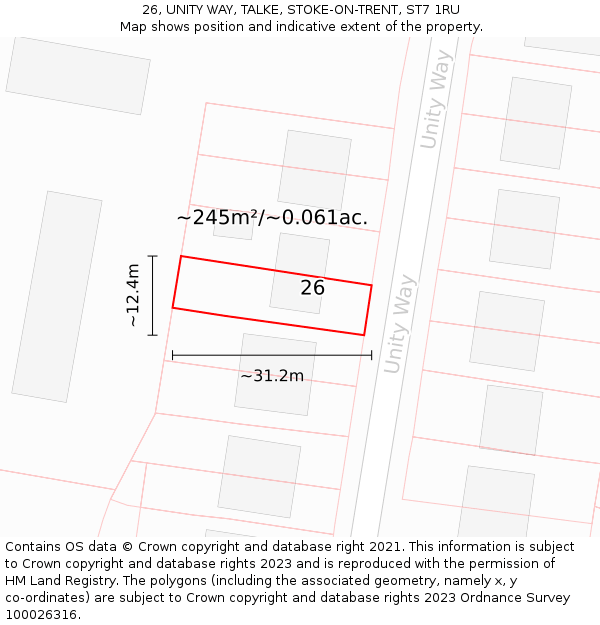 26, UNITY WAY, TALKE, STOKE-ON-TRENT, ST7 1RU: Plot and title map