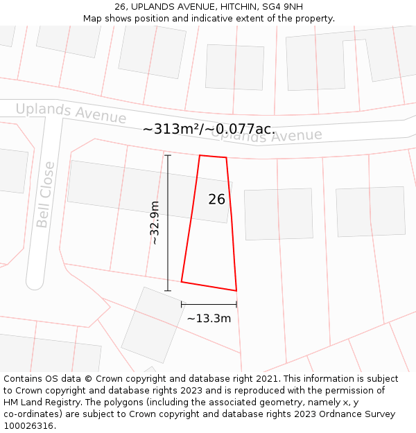 26, UPLANDS AVENUE, HITCHIN, SG4 9NH: Plot and title map