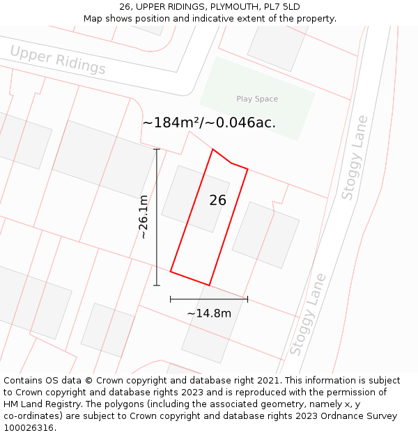 26, UPPER RIDINGS, PLYMOUTH, PL7 5LD: Plot and title map