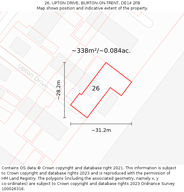 26, UPTON DRIVE, BURTON-ON-TRENT, DE14 2FB: Plot and title map