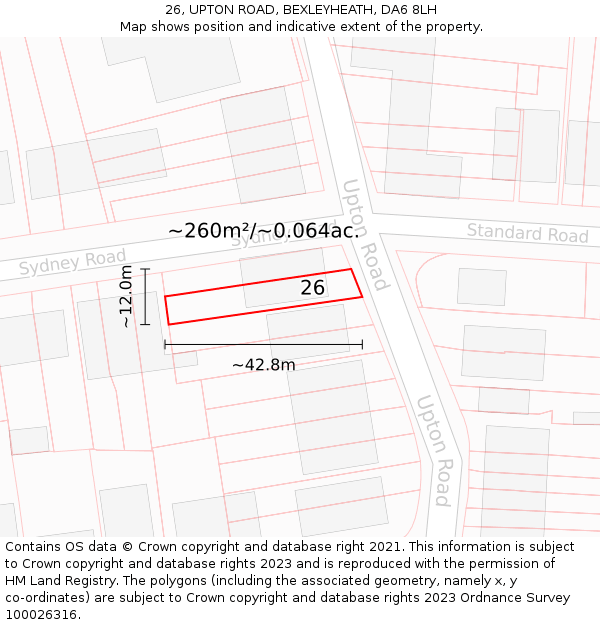 26, UPTON ROAD, BEXLEYHEATH, DA6 8LH: Plot and title map