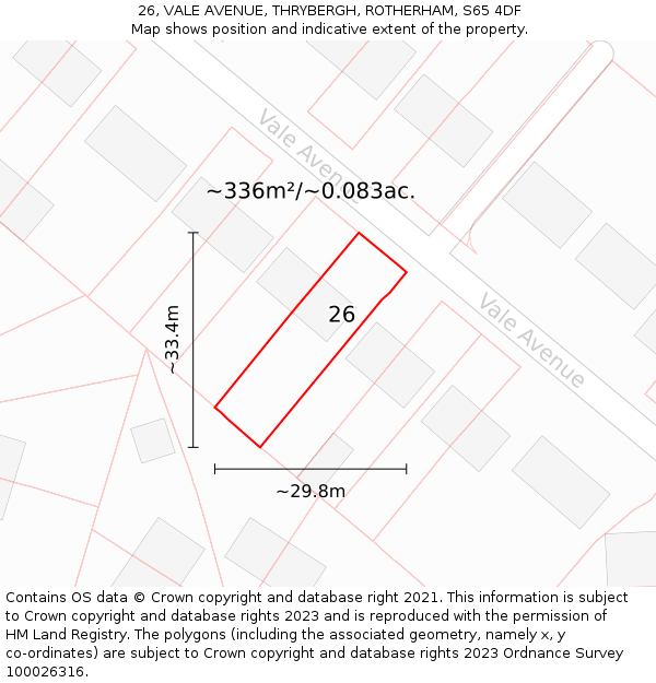 26, VALE AVENUE, THRYBERGH, ROTHERHAM, S65 4DF: Plot and title map
