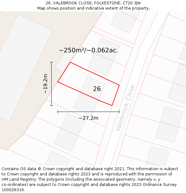 26, VALEBROOK CLOSE, FOLKESTONE, CT20 3JW: Plot and title map