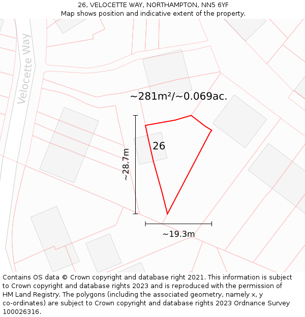 26, VELOCETTE WAY, NORTHAMPTON, NN5 6YF: Plot and title map
