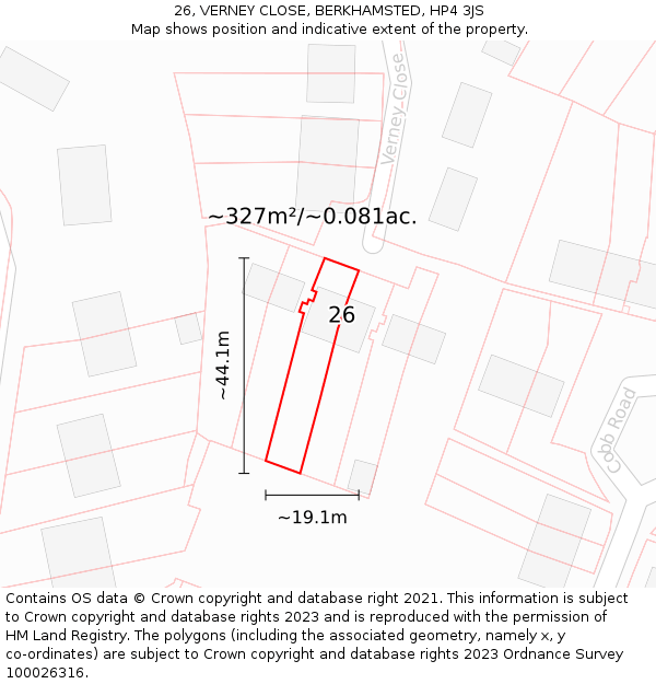 26, VERNEY CLOSE, BERKHAMSTED, HP4 3JS: Plot and title map