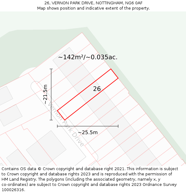 26, VERNON PARK DRIVE, NOTTINGHAM, NG6 0AF: Plot and title map