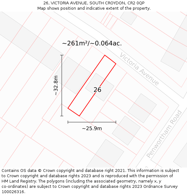 26, VICTORIA AVENUE, SOUTH CROYDON, CR2 0QP: Plot and title map