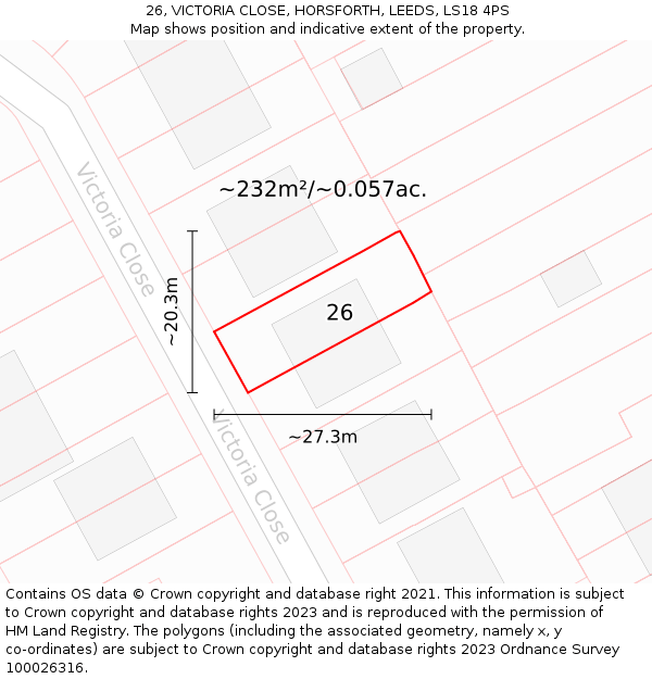 26, VICTORIA CLOSE, HORSFORTH, LEEDS, LS18 4PS: Plot and title map