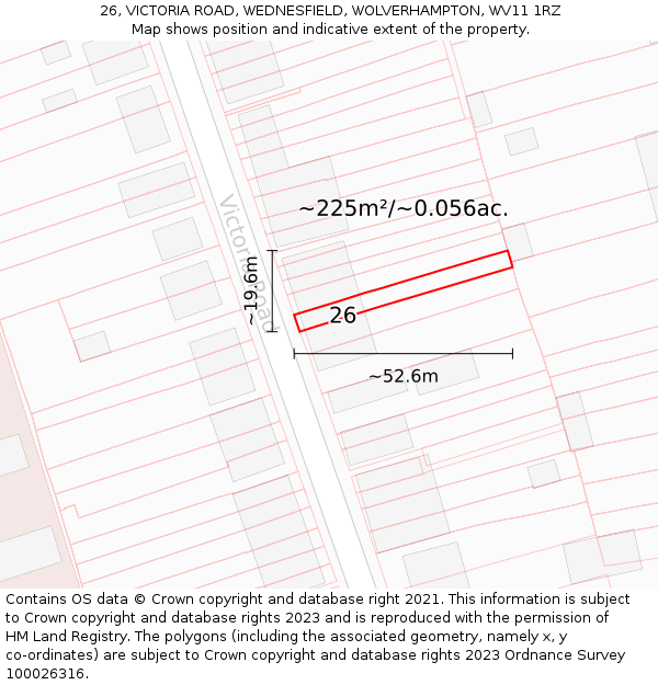 26, VICTORIA ROAD, WEDNESFIELD, WOLVERHAMPTON, WV11 1RZ: Plot and title map