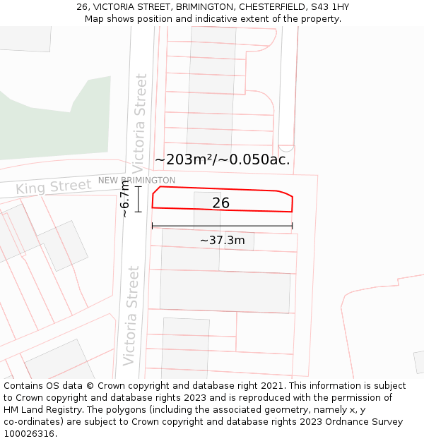 26, VICTORIA STREET, BRIMINGTON, CHESTERFIELD, S43 1HY: Plot and title map