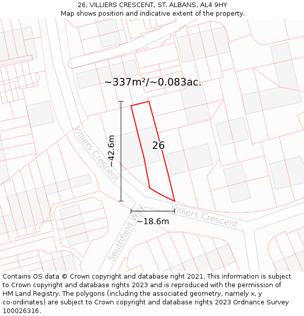 26, VILLIERS CRESCENT, ST. ALBANS, AL4 9HY: Plot and title map