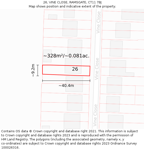 26, VINE CLOSE, RAMSGATE, CT11 7BJ: Plot and title map