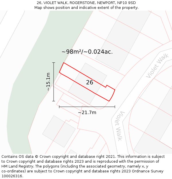 26, VIOLET WALK, ROGERSTONE, NEWPORT, NP10 9SD: Plot and title map
