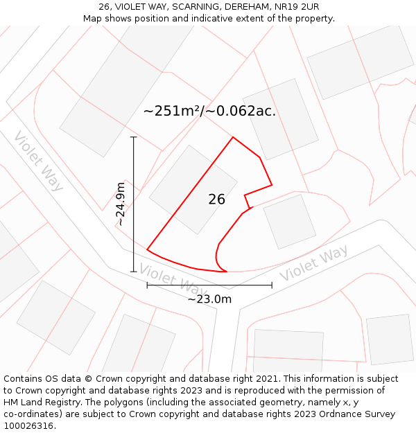 26, VIOLET WAY, SCARNING, DEREHAM, NR19 2UR: Plot and title map