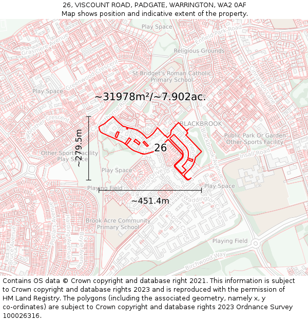 26, VISCOUNT ROAD, PADGATE, WARRINGTON, WA2 0AF: Plot and title map