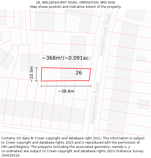 26, WALDENHURST ROAD, ORPINGTON, BR5 4HW: Plot and title map