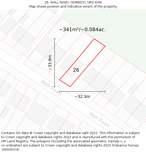 26, WALL ROAD, NORWICH, NR3 4HW: Plot and title map