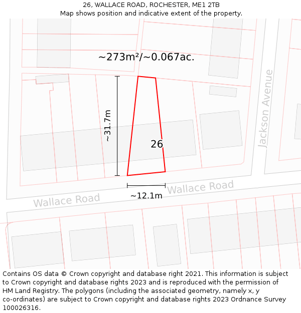 26, WALLACE ROAD, ROCHESTER, ME1 2TB: Plot and title map