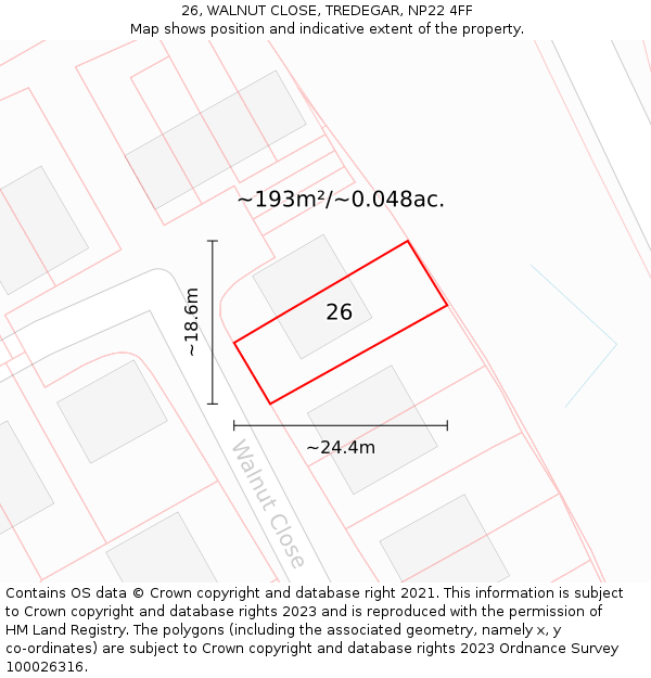 26, WALNUT CLOSE, TREDEGAR, NP22 4FF: Plot and title map