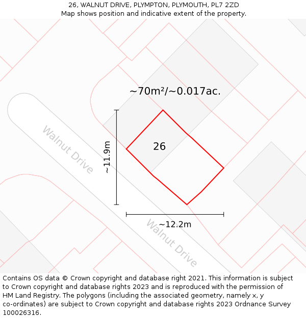 26, WALNUT DRIVE, PLYMPTON, PLYMOUTH, PL7 2ZD: Plot and title map