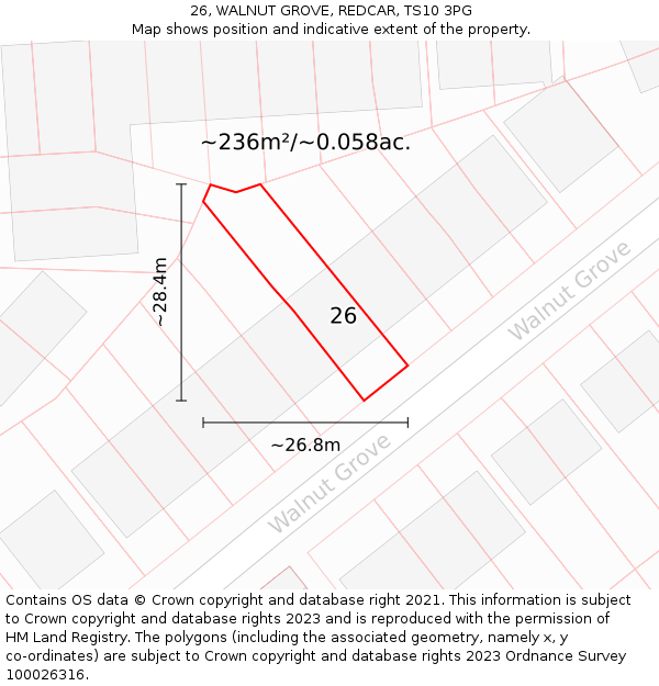 26, WALNUT GROVE, REDCAR, TS10 3PG: Plot and title map