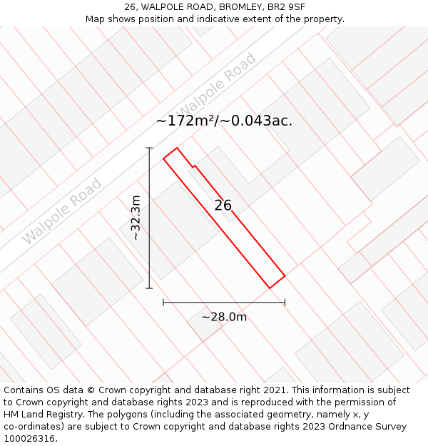 26, WALPOLE ROAD, BROMLEY, BR2 9SF: Plot and title map