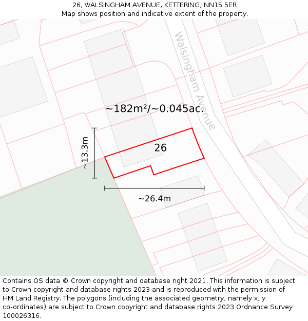 26, WALSINGHAM AVENUE, KETTERING, NN15 5ER: Plot and title map