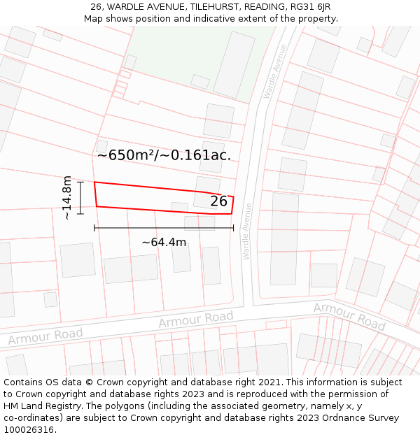 26, WARDLE AVENUE, TILEHURST, READING, RG31 6JR: Plot and title map