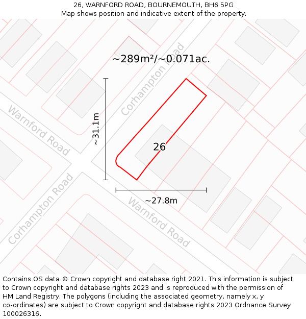 26, WARNFORD ROAD, BOURNEMOUTH, BH6 5PG: Plot and title map