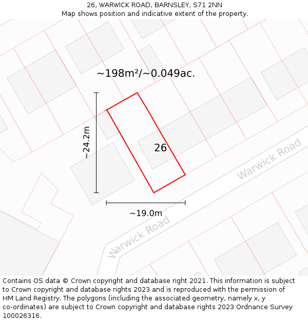 26, WARWICK ROAD, BARNSLEY, S71 2NN: Plot and title map
