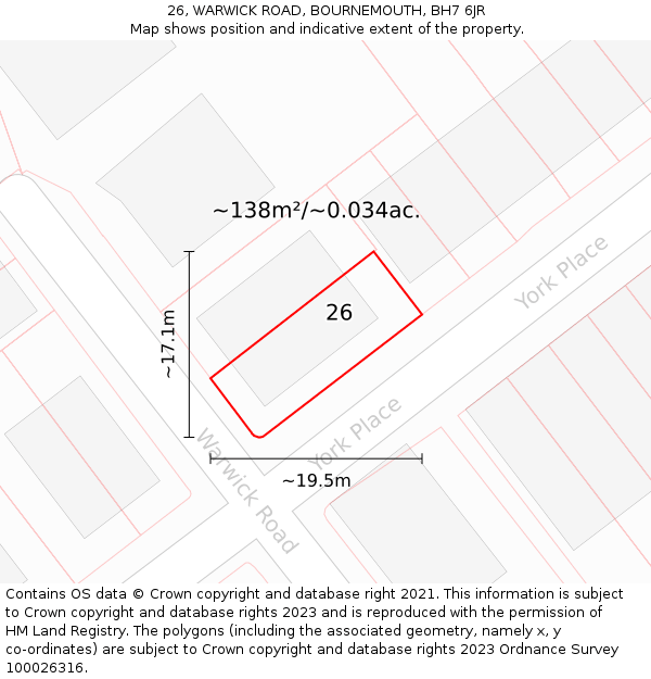 26, WARWICK ROAD, BOURNEMOUTH, BH7 6JR: Plot and title map
