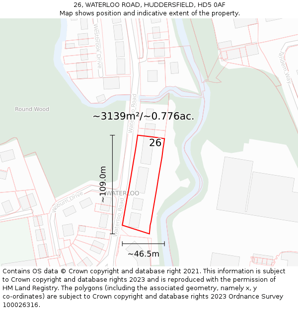 26, WATERLOO ROAD, HUDDERSFIELD, HD5 0AF: Plot and title map